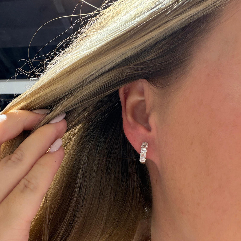 Emerald Cut Platinum Lab Grown Diamond Mini Hoop Earrings | 1.5 TCW