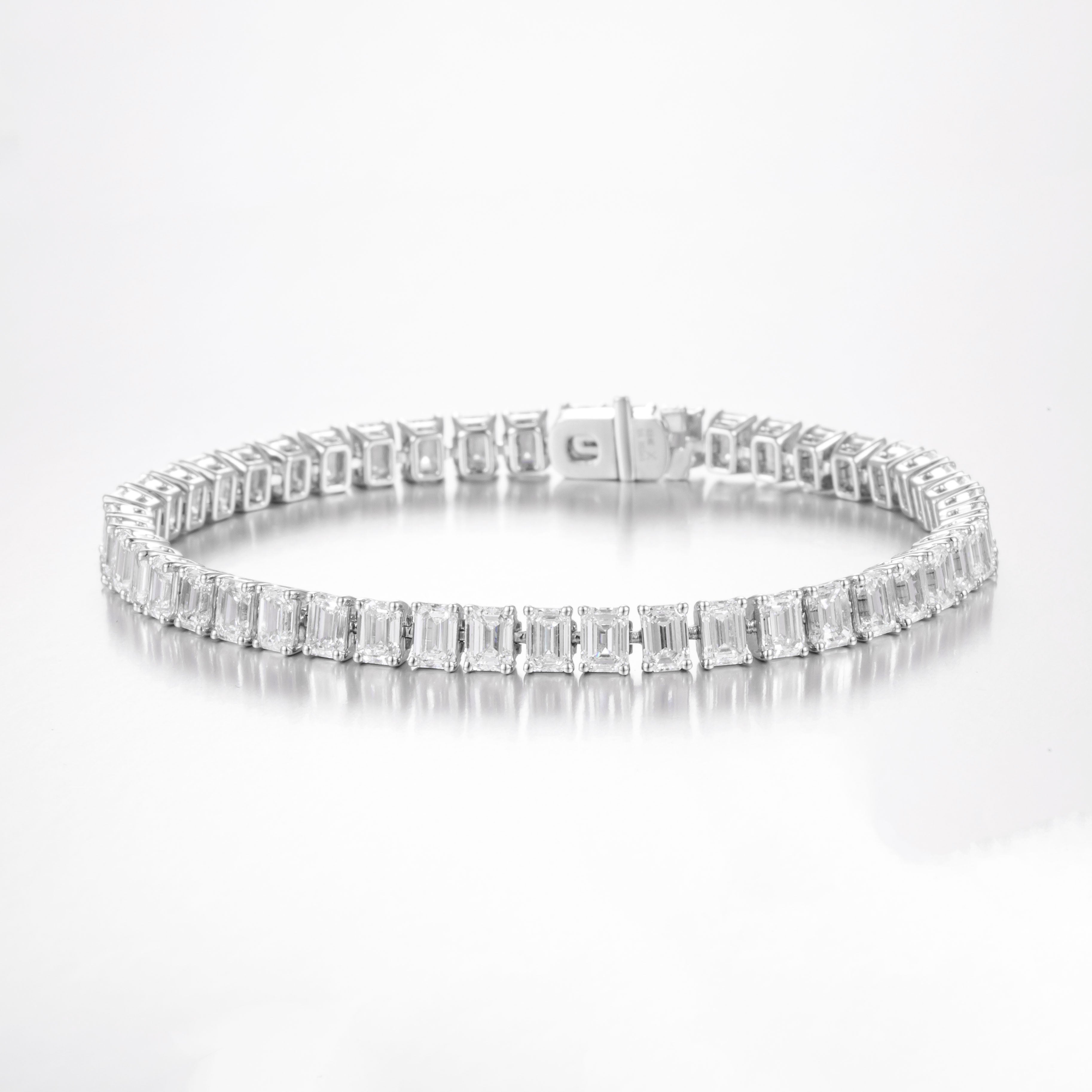 Round Brilliant 10ct Lab Grown Diamond Tennis Bracelet in 14K White Gold, 47 diamonds, DEF VS1+, IGI certified