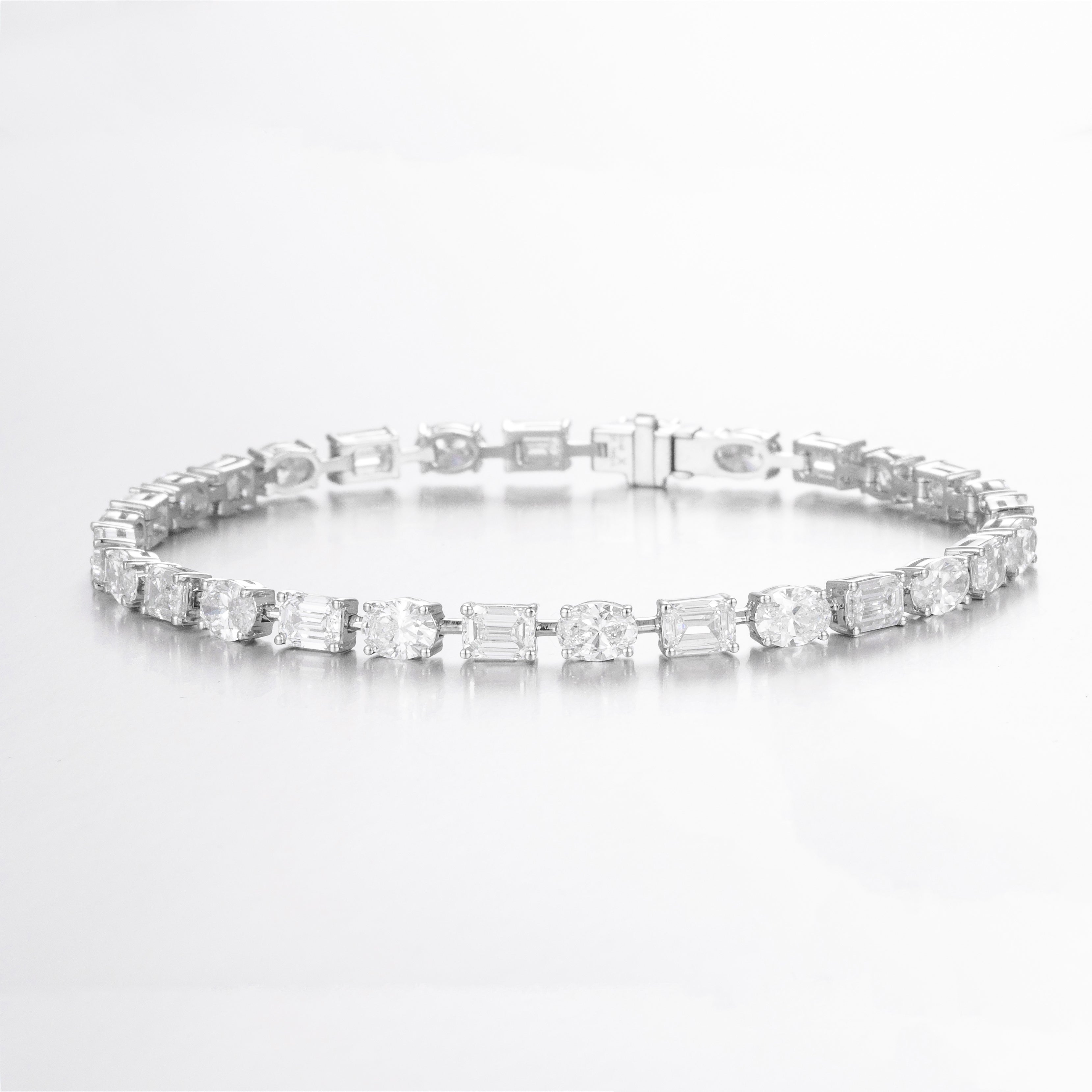Oval & Emerald Cut 4.5ct Lab Grown Diamond Tennis Bracelet in 14K White Gold, 14 diamonds, DEF VS1+, IGI certified
