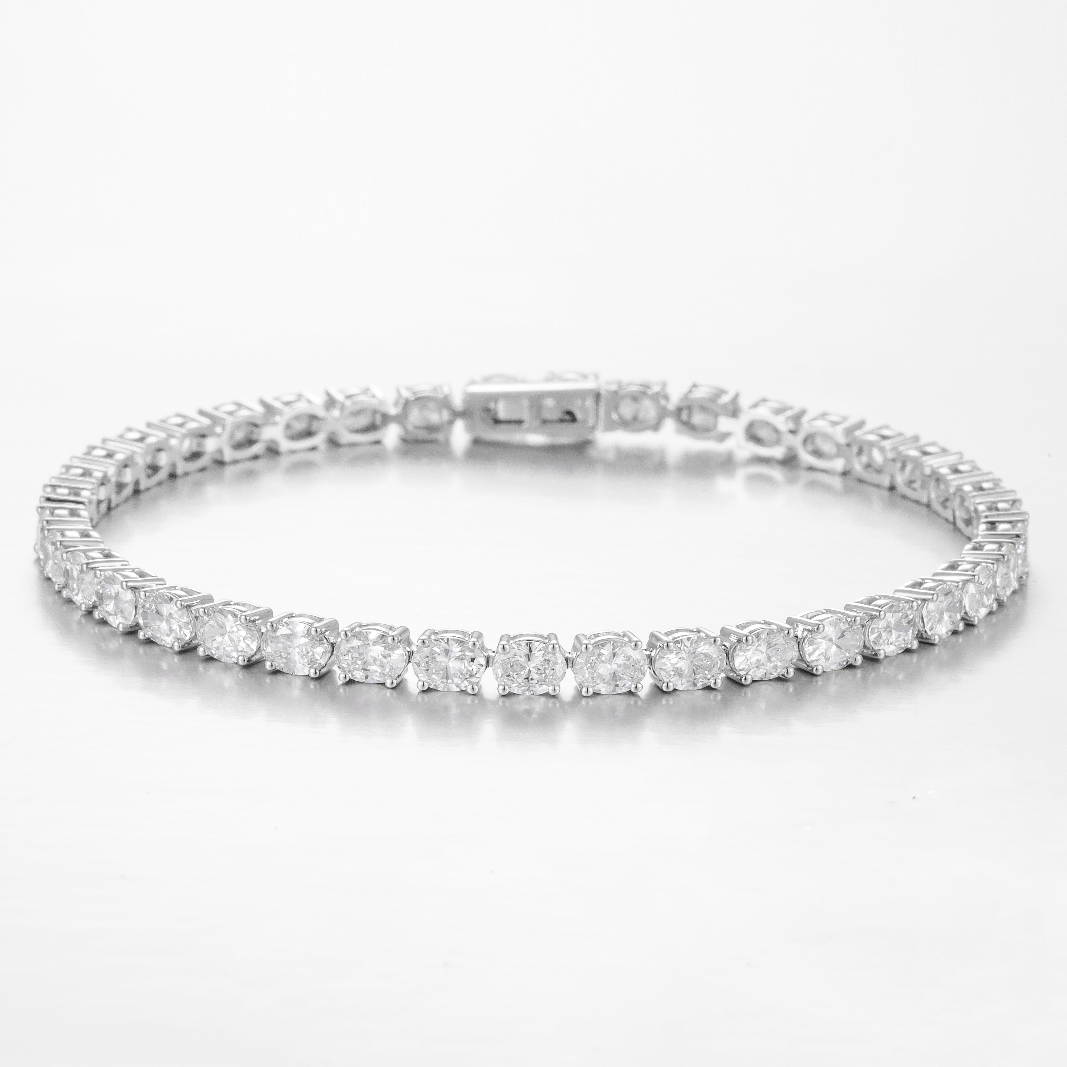 Oval East West 14K White Gold Lab Grown Diamond Tennis Bracelet | 5.5 TCW