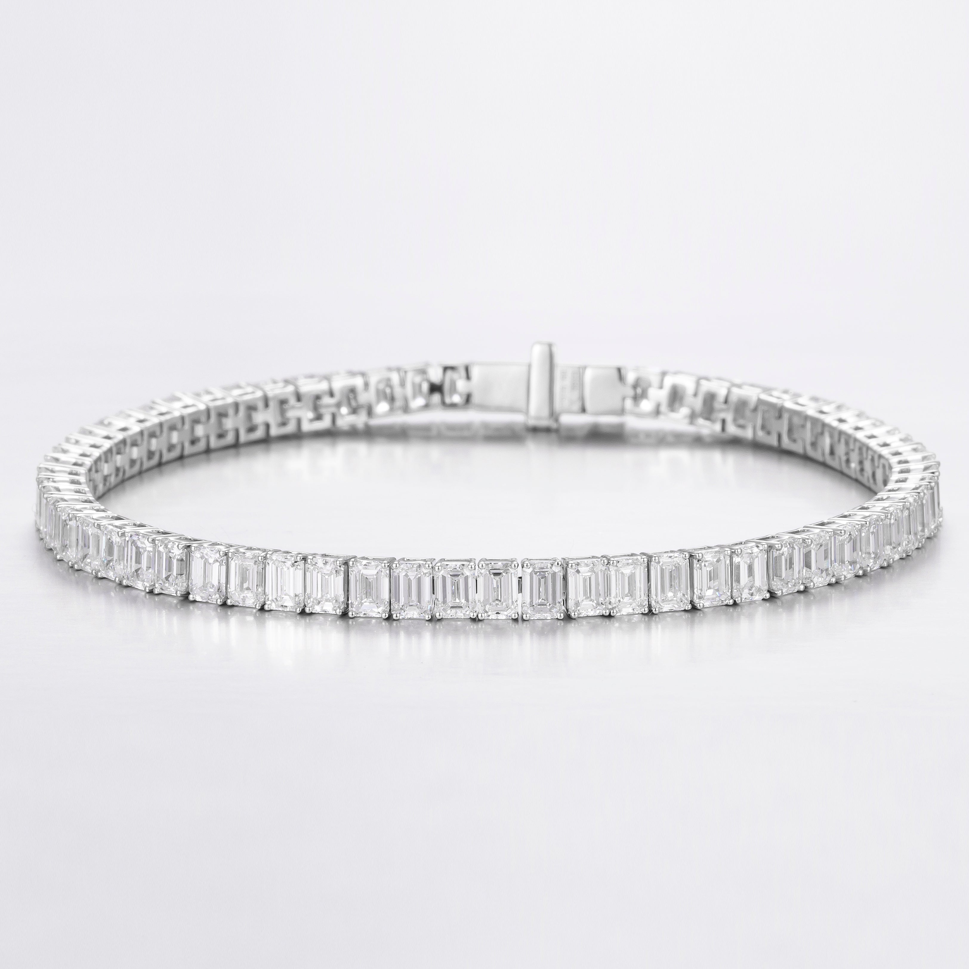 Emerald Cut 14K White Gold Lab Grown Diamond Tennis Bracelet | 10 TCW