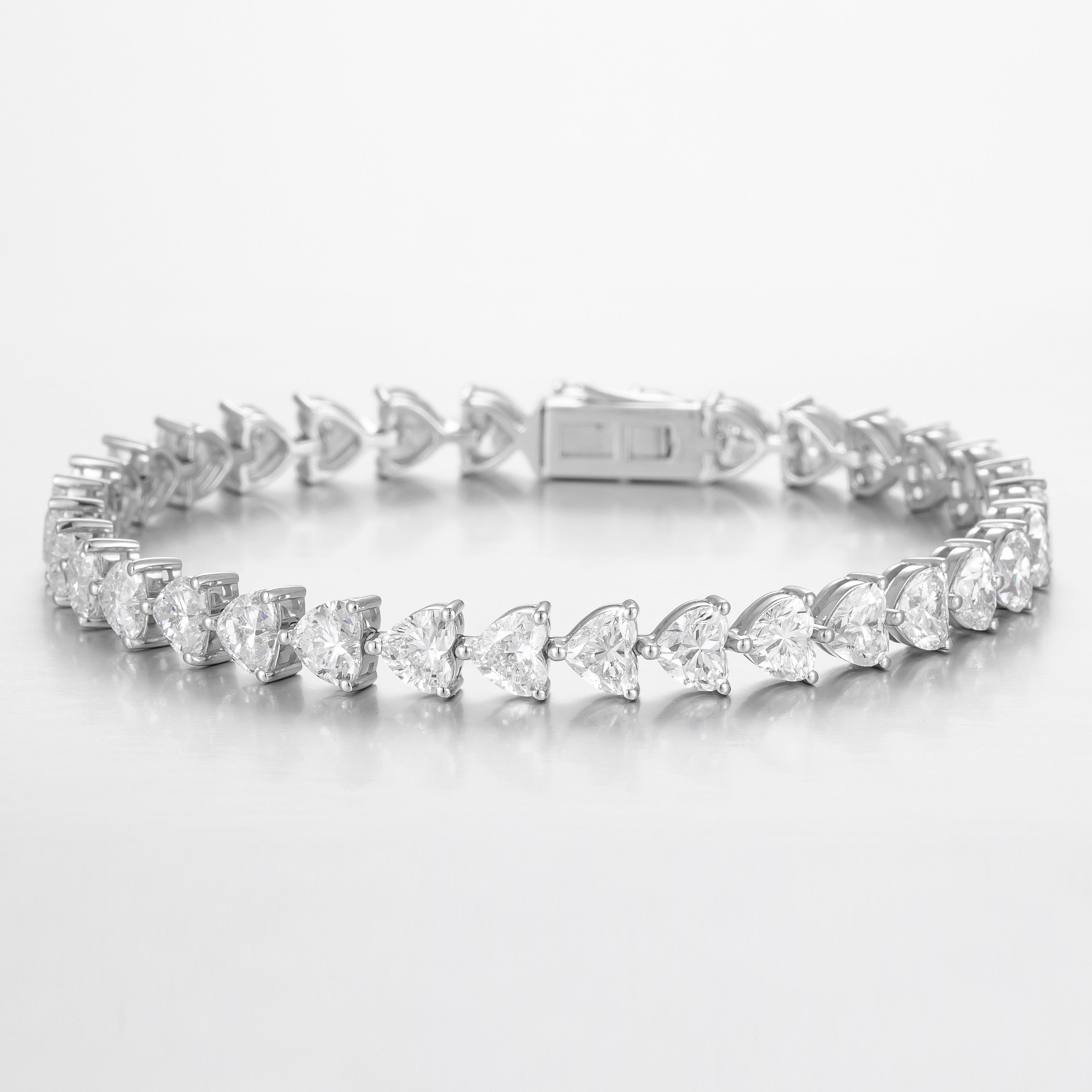 Heart Platinum Lab Grown Diamond Tennis Bracelet | 12 TCW