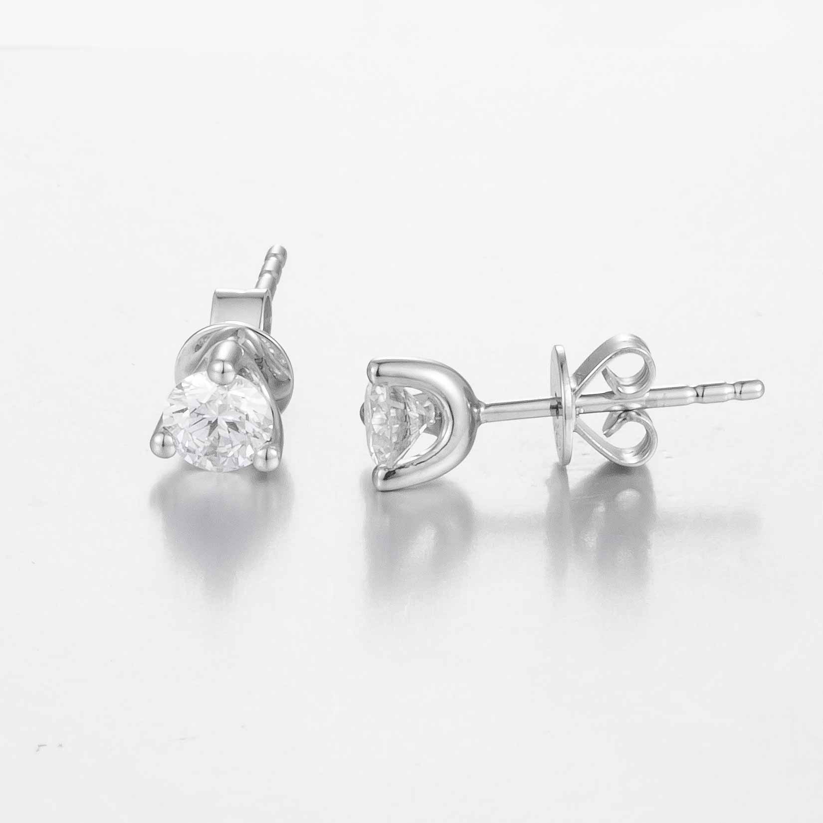 Round Brilliant 0.5ct Lab Grown Diamond Stud Earrings in 14K White Gold, DEF VS1+, IGI certified