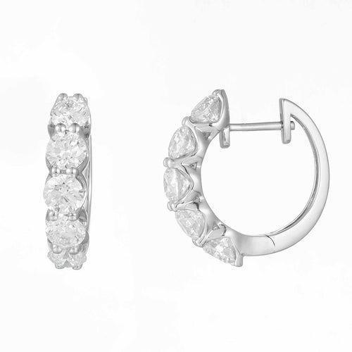14K White Gold Lab Grown Diamond Mini Hoop Earrings, 2ct, 10 diamonds, DEF VS1+, IGI certified