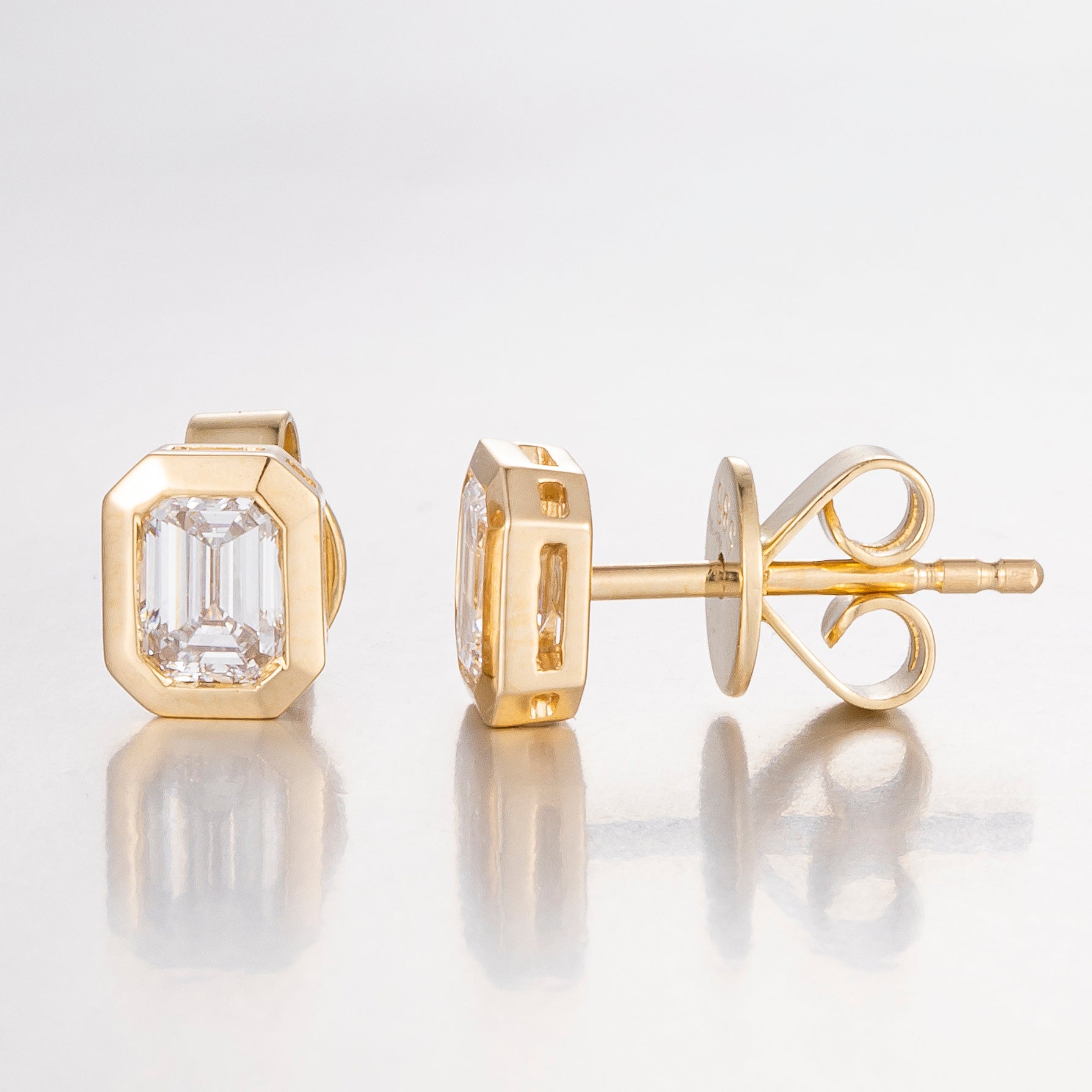 Emerald Cut 14K Yellow Gold Lab Grown Diamond Studs | 0.6 TCW