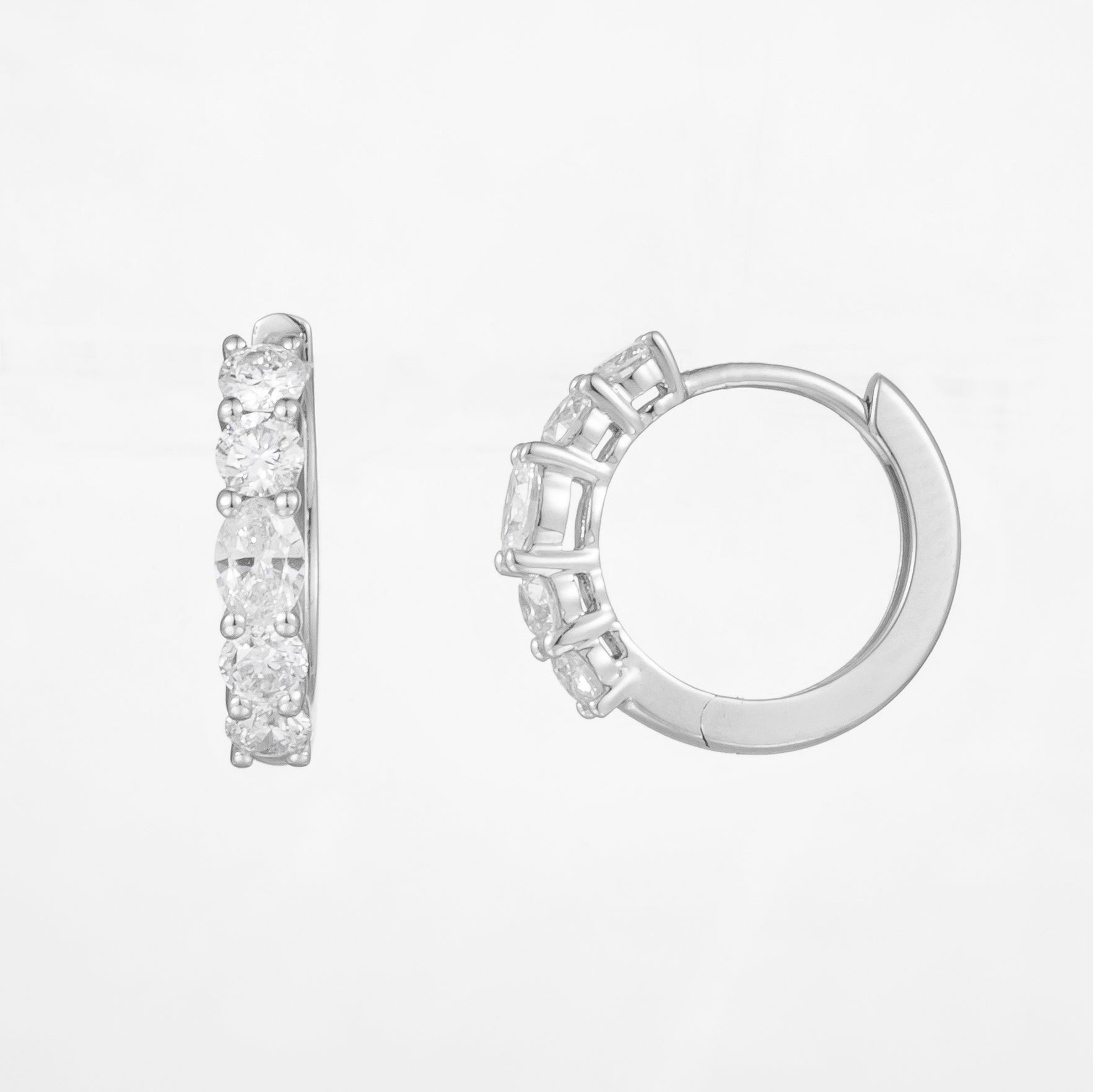 Round & Oval 0.7ct Lab Grown Diamond Mini Hoop Earrings in 14K White Gold, 10 diamonds, DEF VS1+, IGI certified