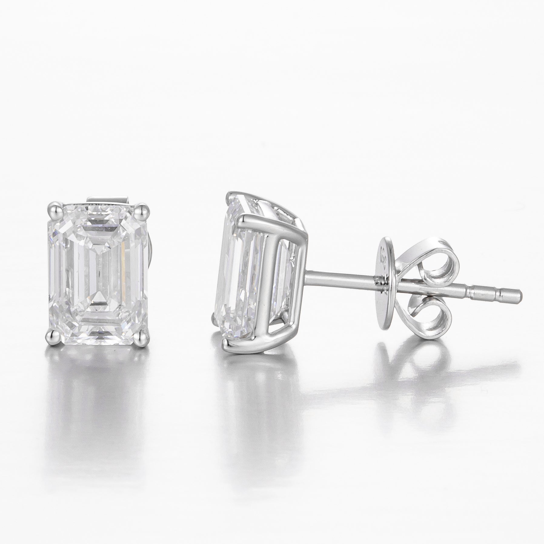 Emerald Cut Platinum Lab Grown Diamond Studs | 2 TCW