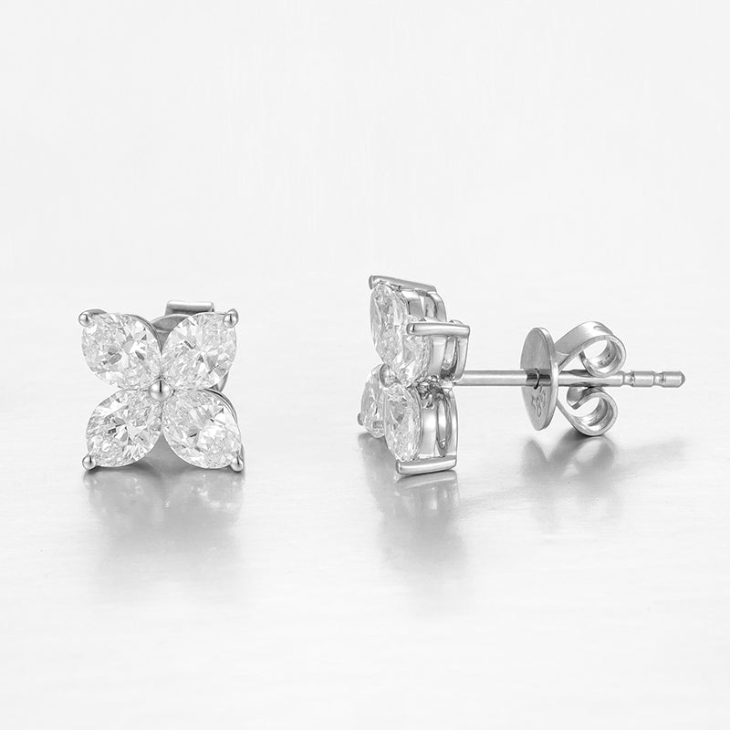 Marquise 14K White Gold Lab Grown Diamond Flower Studs | 1 TCW