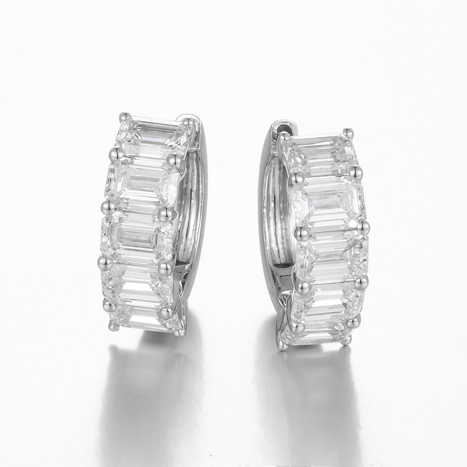 Emerald Cut 2.5ct Lab Grown Diamond Earrings in 14K White Gold, 10 diamonds, DEF VS1+, IGI certified
