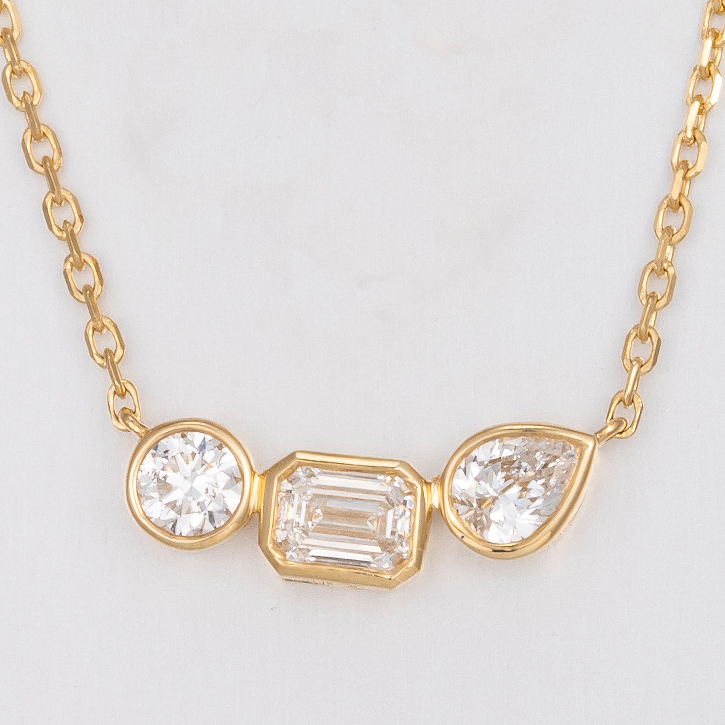 Round, Emerald Cut & Pear 14K Yellow Gold Lab Grown Diamond Necklace | 0.5 TCW