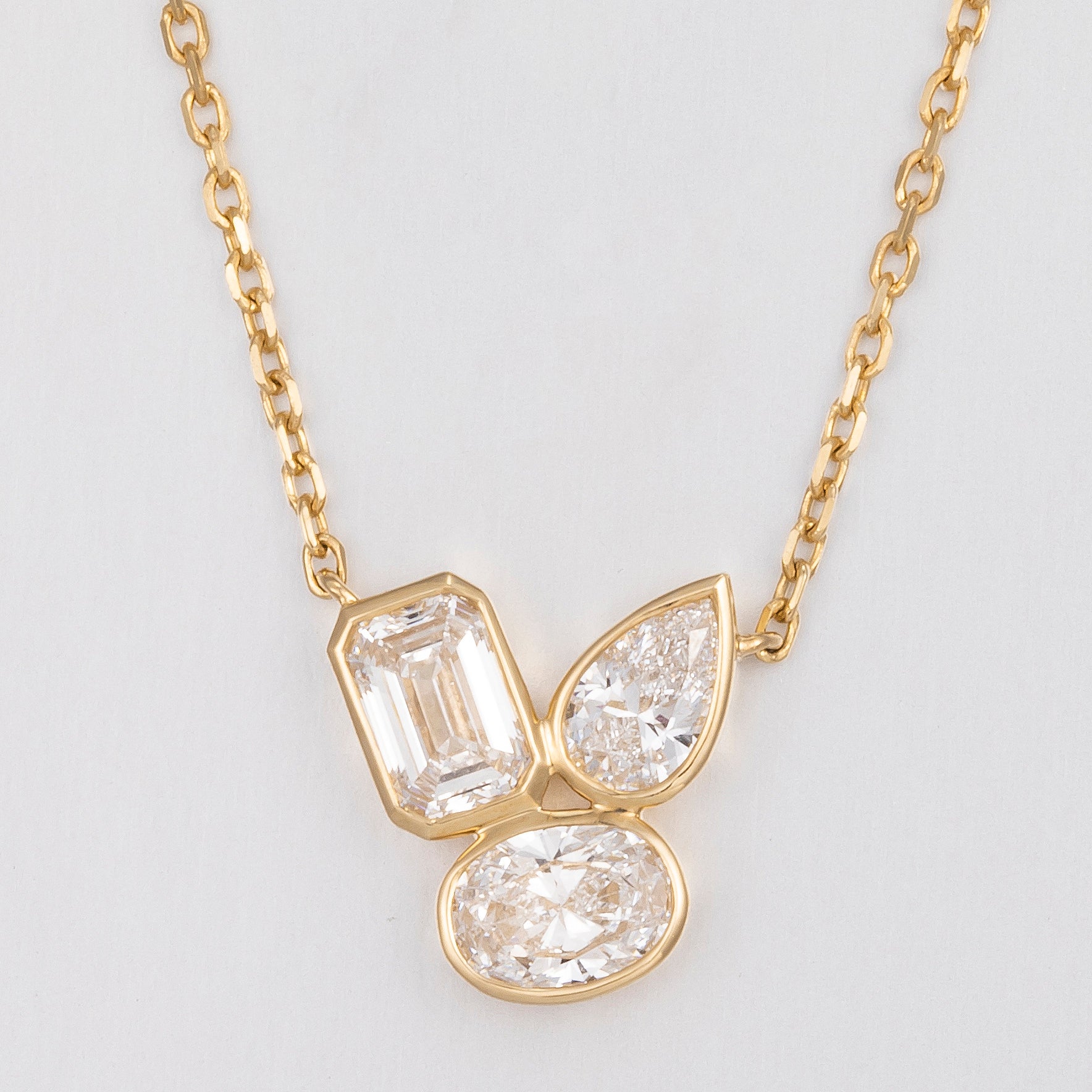 Round, Emerald Cut & Pear 14K Yellow Gold Lab Grown Diamond Necklace | 0.9 TCW