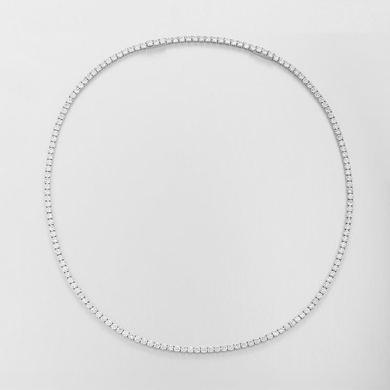 Round Platinum Lab Grown Diamond Tennis Necklace | 14 TCW