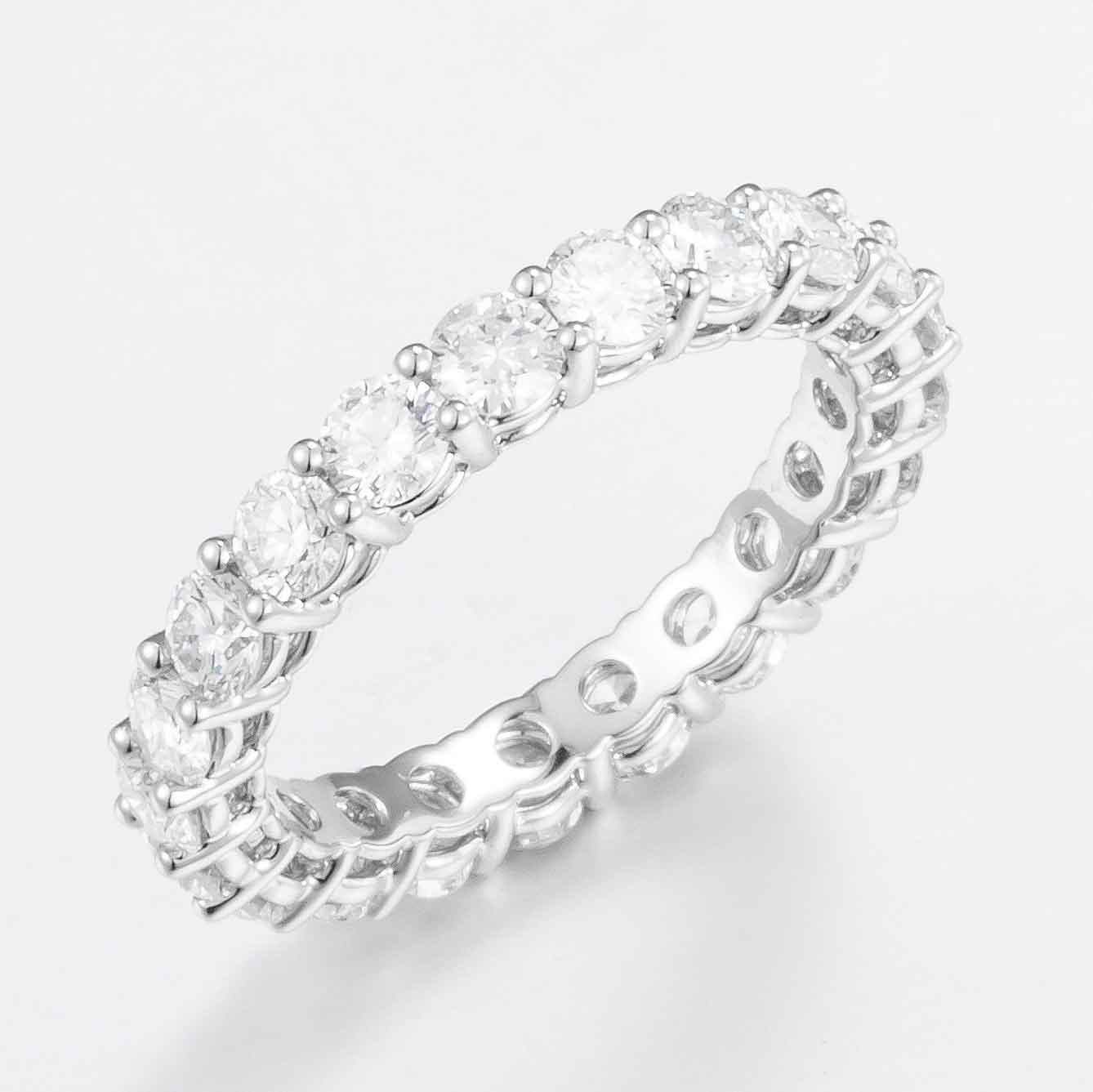 Round Brilliant 2ct Lab Grown Diamond Eternity Band in 14K White Gold, 21 diamonds, 2.9mm width, DEF VS1+, IGI certified
