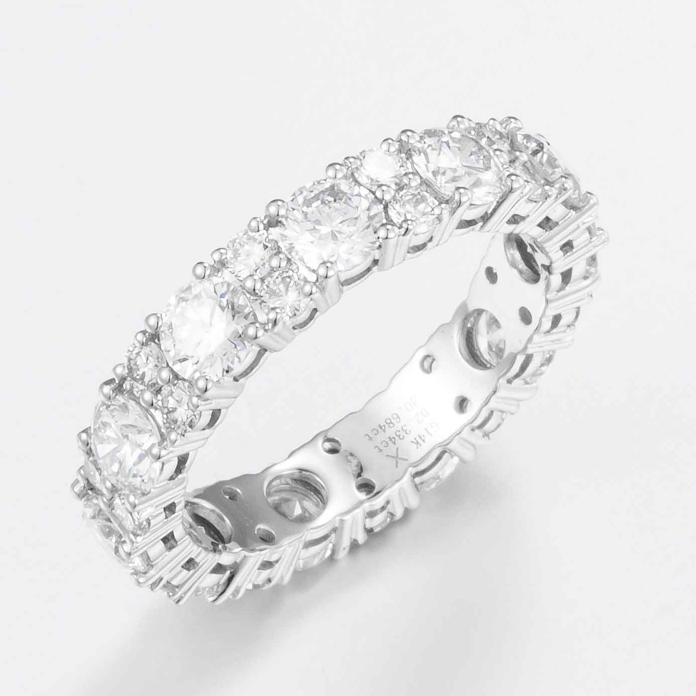 Various Size Round 3ct Lab Grown Diamond Eternity Band in 14K White Gold, 33 diamonds, DEF VS1+, IGI certified