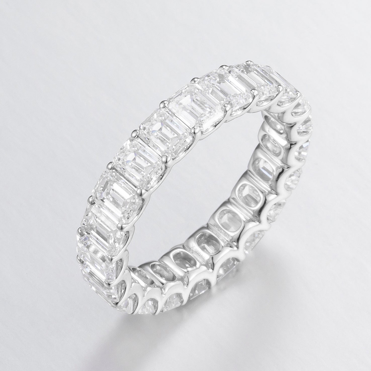 Emerald Cut 5.5ct Lab Grown Diamond Eternity Band in Platinum, 21 diamonds, DEF VS1+, IGI certified