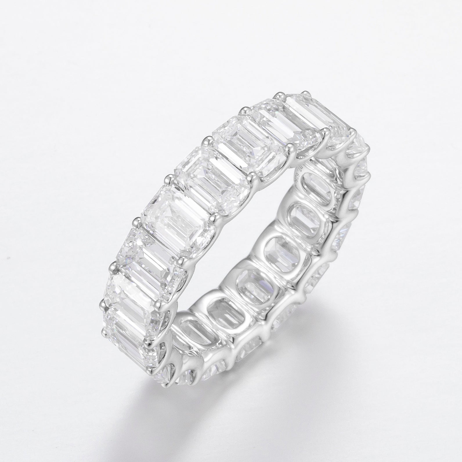 Emerald Cut 7.5ct Lab Grown Diamond Eternity Band in 14K White Gold, 18 diamonds, DEF VS1+, IGI certified