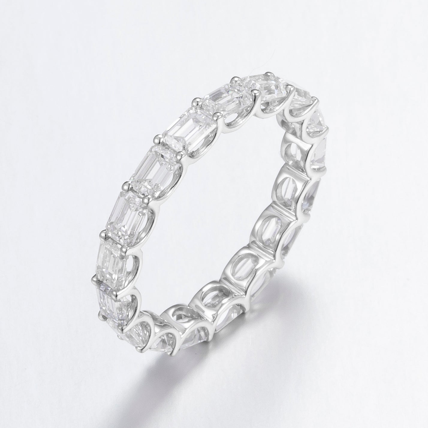Emerald Cut 2.5ct Lab Grown Diamond Eternity Band in Platinum, 17 diamonds, DEF VS1+, IGI certified