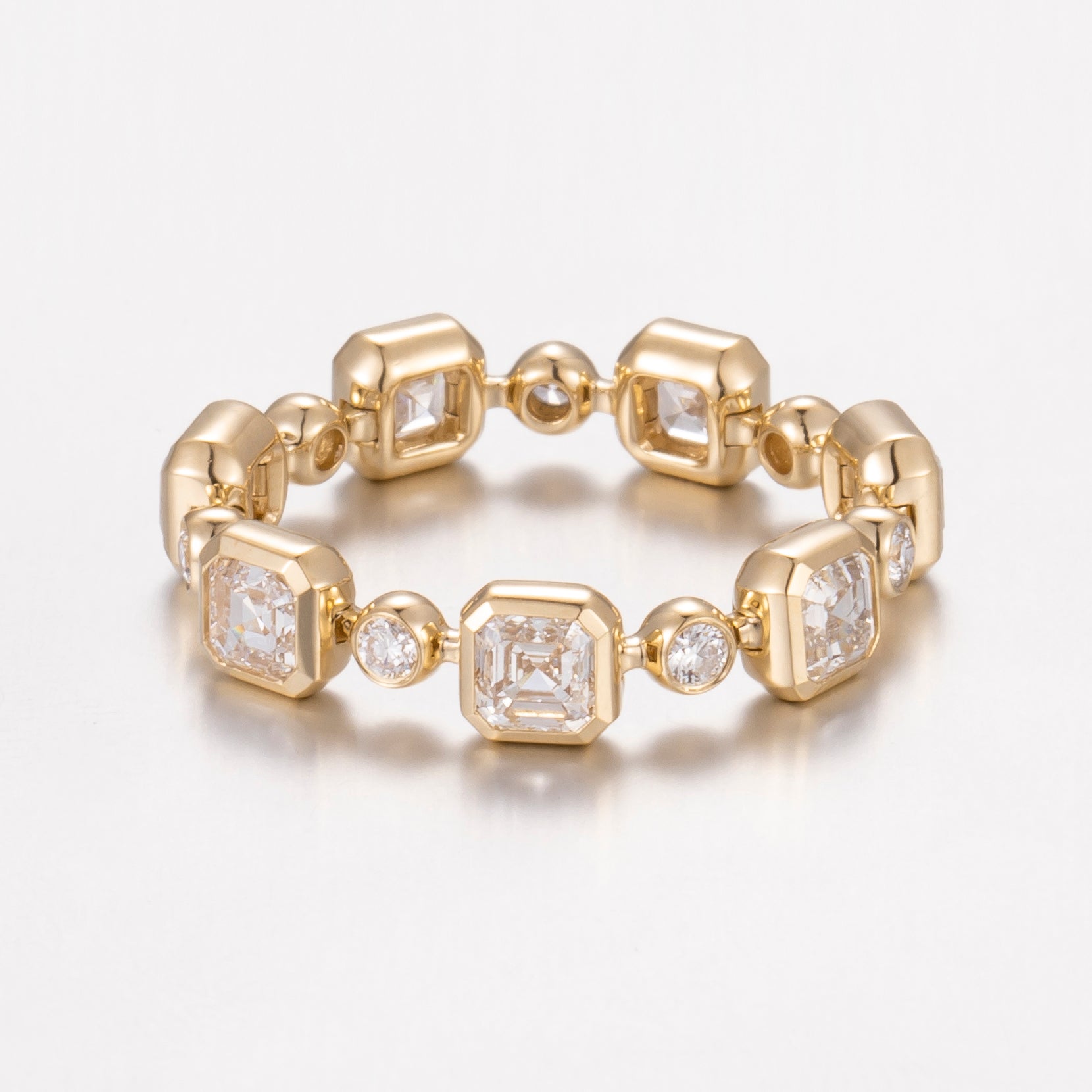 Round & Asscher 2ct Lab Grown Diamond Eternity Band in 14K White Gold, 7 diamonds, DEF VS1+, IGI certified